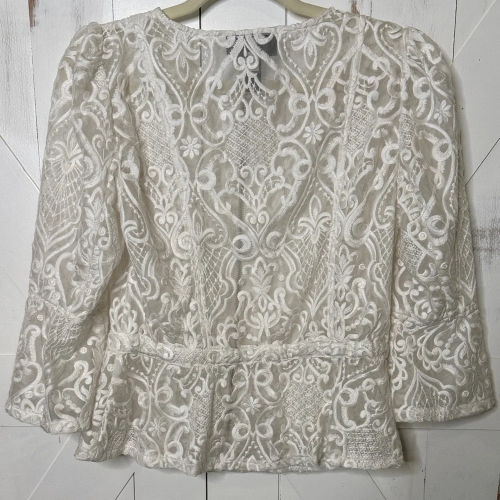 INC International Concepts White Lace Open-Front Blazer - Picture 6 of 9